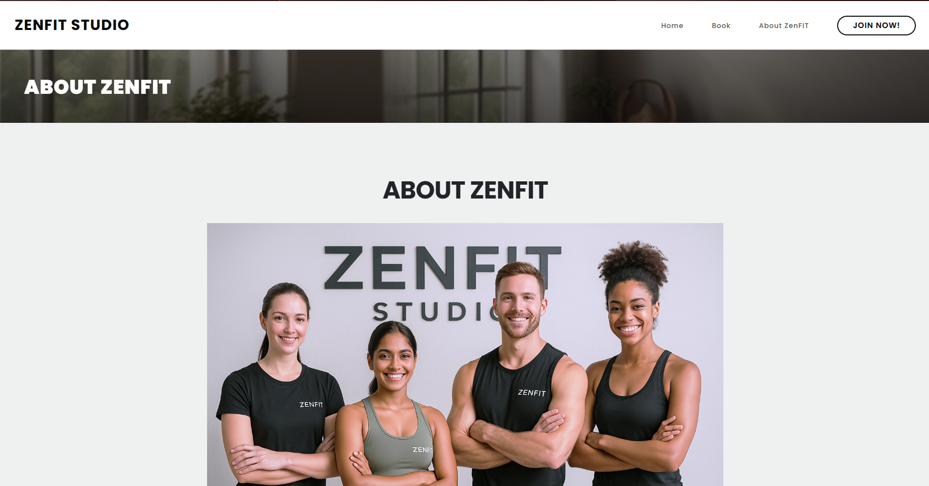 ZenFit Fitness and Booking Website about page
